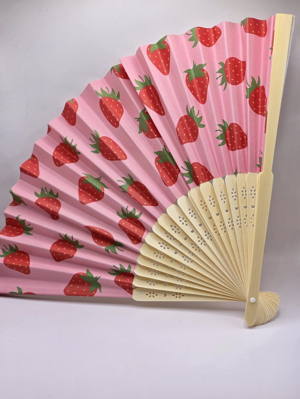 Pink Strawberry Pattern Folding Hand Fan